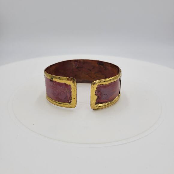 Cuff Bracelet Red Gold Handmade Copper & Brass Bangle Statement Bracelet - Picture 9 of 13